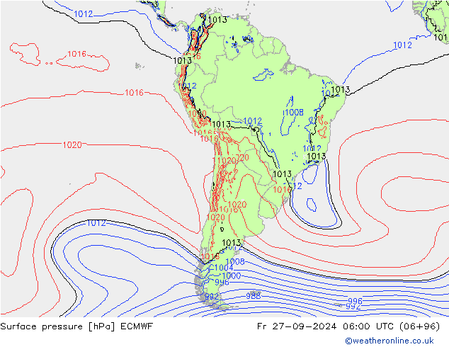 Atmosférický tlak ECMWF Pá 27.09.2024 06 UTC