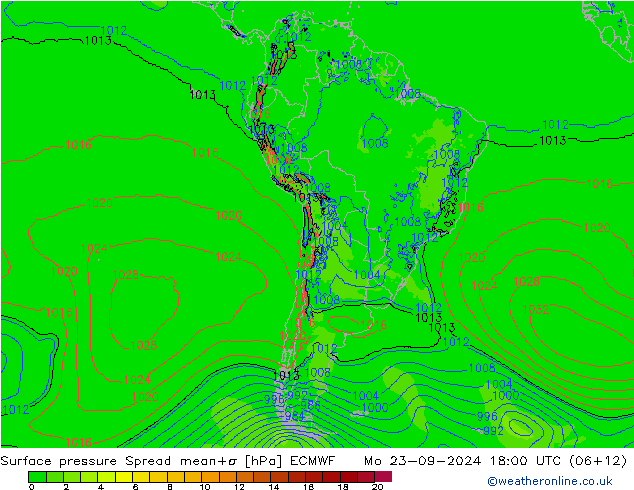 Pressione al suolo Spread ECMWF lun 23.09.2024 18 UTC