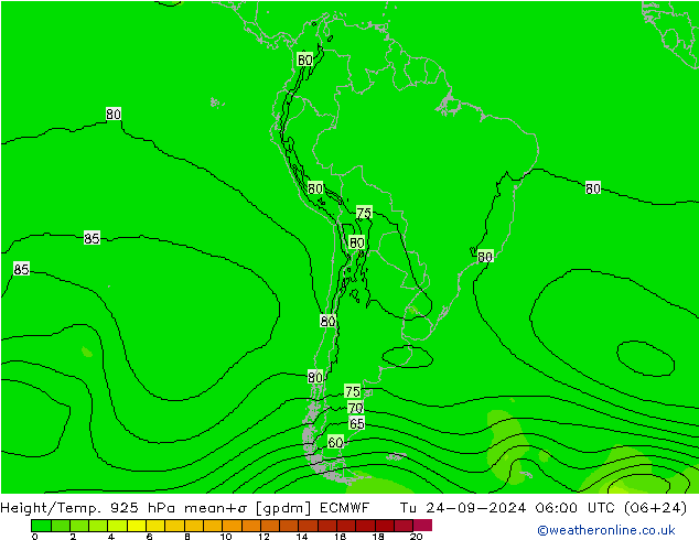 Height/Temp. 925 hPa ECMWF Tu 24.09.2024 06 UTC