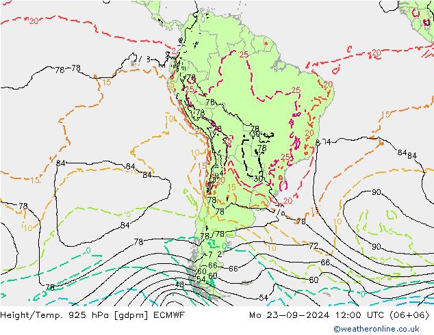 Height/Temp. 925 hPa ECMWF Mo 23.09.2024 12 UTC