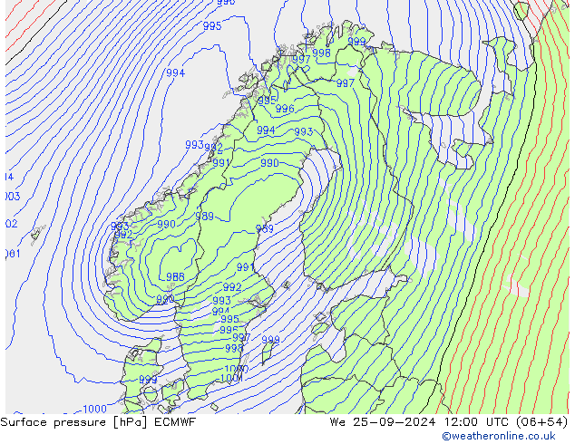 pression de l'air ECMWF mer 25.09.2024 12 UTC