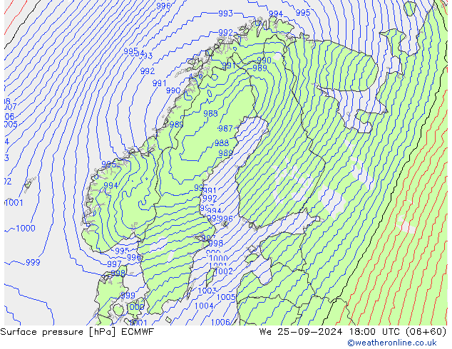 Atmosférický tlak ECMWF St 25.09.2024 18 UTC