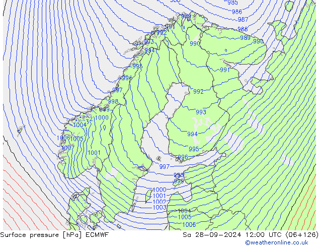 Pressione al suolo ECMWF sab 28.09.2024 12 UTC