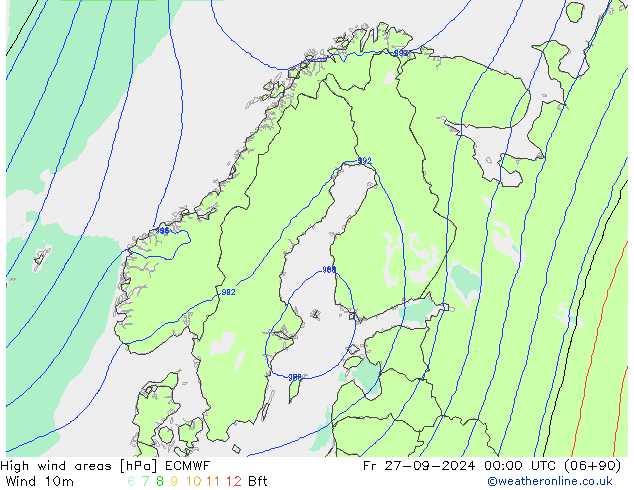 High wind areas ECMWF Pá 27.09.2024 00 UTC