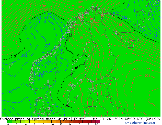 Presión superficial Spread ECMWF lun 23.09.2024 06 UTC