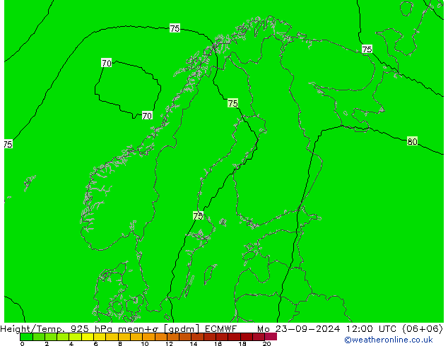 Height/Temp. 925 hPa ECMWF lun 23.09.2024 12 UTC