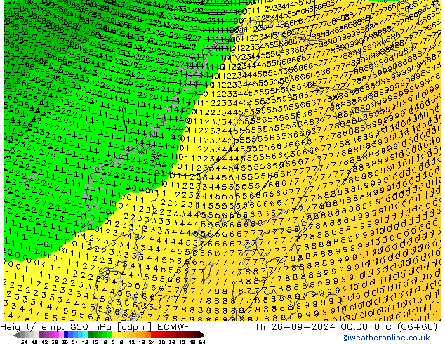 Hoogte/Temp. 850 hPa ECMWF do 26.09.2024 00 UTC