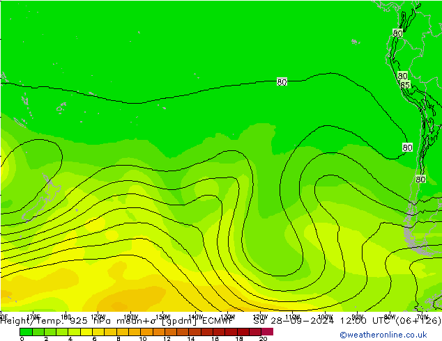 Géop./Temp. 925 hPa ECMWF sam 28.09.2024 12 UTC