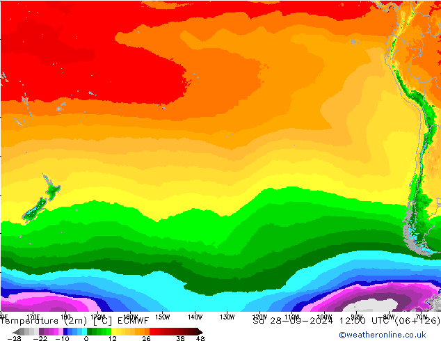 Temperature (2m) ECMWF Sa 28.09.2024 12 UTC