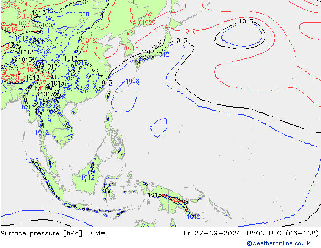 Presión superficial ECMWF vie 27.09.2024 18 UTC