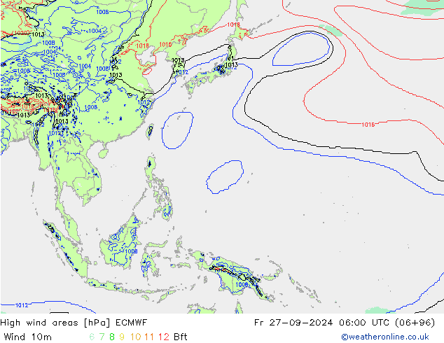 High wind areas ECMWF Sex 27.09.2024 06 UTC