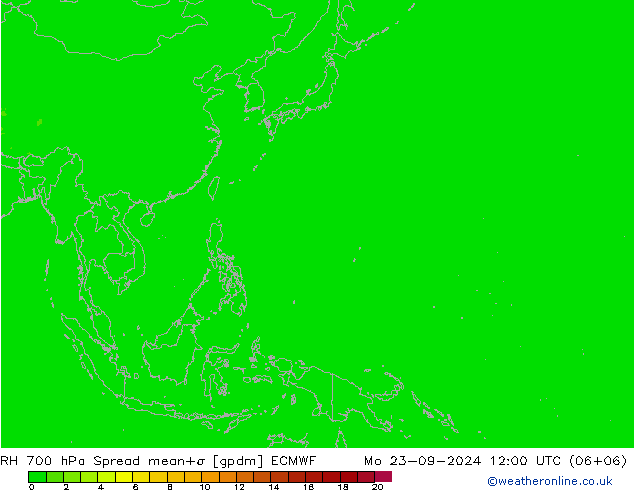 Humedad rel. 700hPa Spread ECMWF lun 23.09.2024 12 UTC