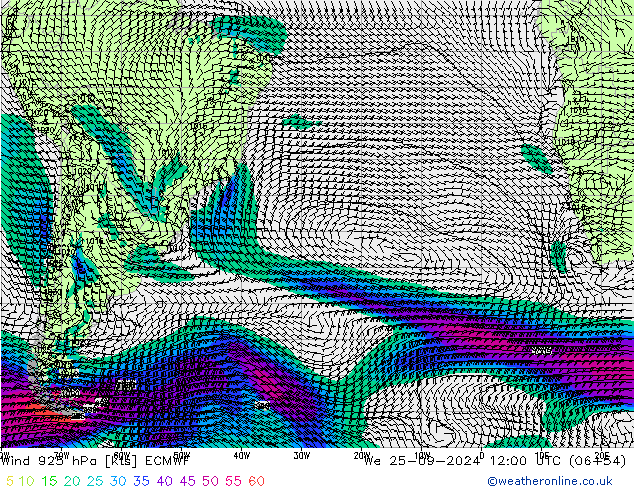 Vento 925 hPa ECMWF mer 25.09.2024 12 UTC