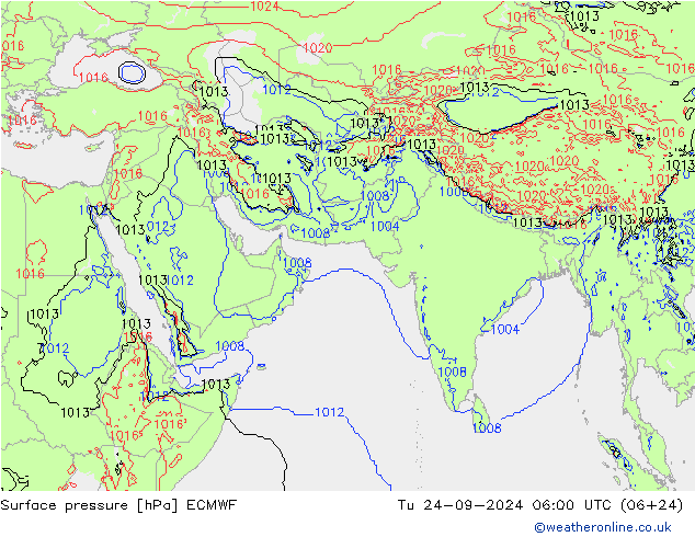 Atmosférický tlak ECMWF Út 24.09.2024 06 UTC