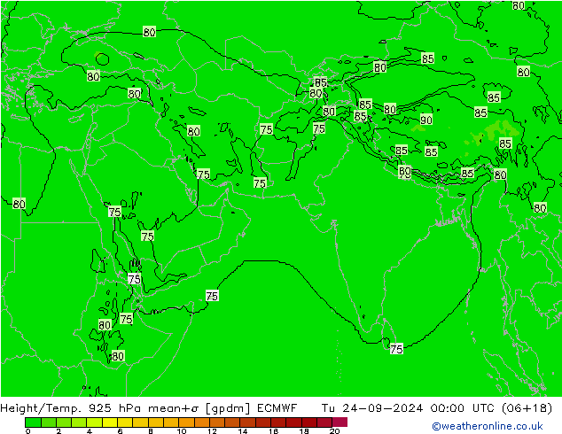 Hoogte/Temp. 925 hPa ECMWF di 24.09.2024 00 UTC