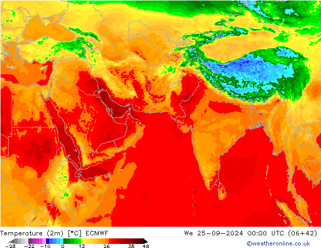 Temperatura (2m) ECMWF mer 25.09.2024 00 UTC