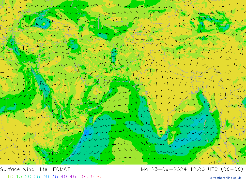 Vento 10 m ECMWF lun 23.09.2024 12 UTC