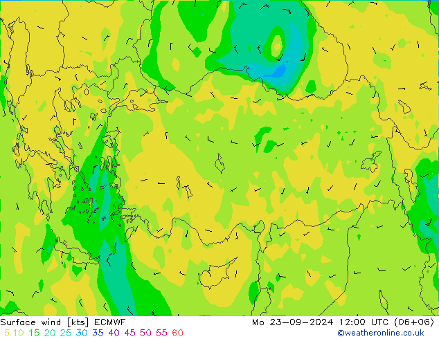 wiatr 10 m ECMWF pon. 23.09.2024 12 UTC