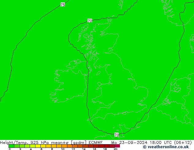 Height/Temp. 925 hPa ECMWF Mo 23.09.2024 18 UTC