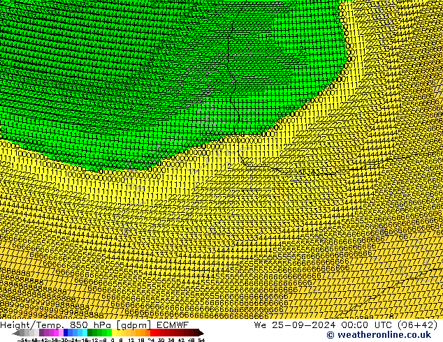 Height/Temp. 850 hPa ECMWF śro. 25.09.2024 00 UTC