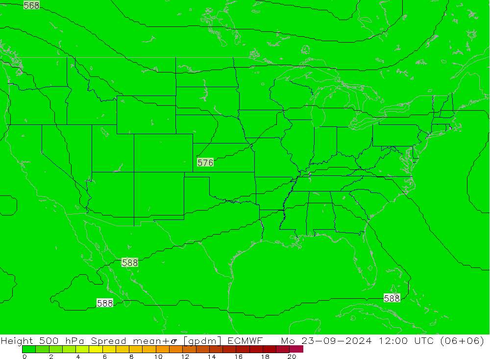 Height 500 hPa Spread ECMWF Mo 23.09.2024 12 UTC