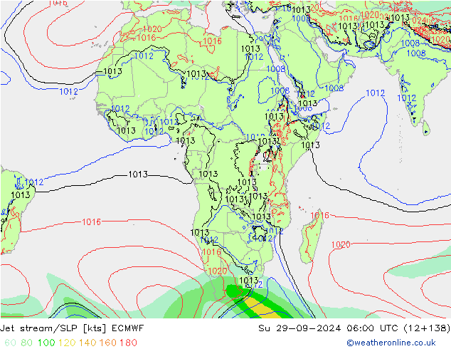 джет/приземное давление ECMWF Вс 29.09.2024 06 UTC