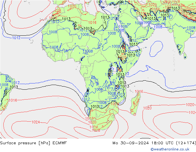 pressão do solo ECMWF Seg 30.09.2024 18 UTC