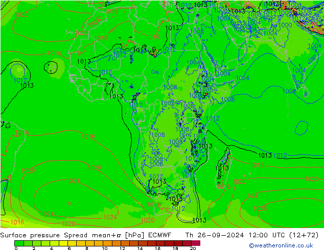 приземное давление Spread ECMWF чт 26.09.2024 12 UTC