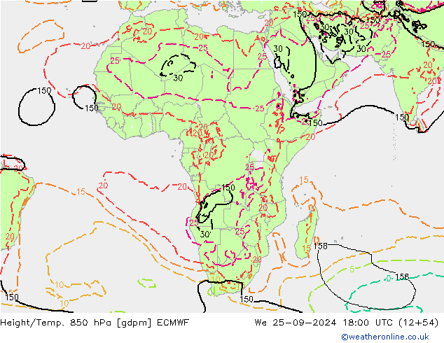 Yükseklik/Sıc. 850 hPa ECMWF Çar 25.09.2024 18 UTC