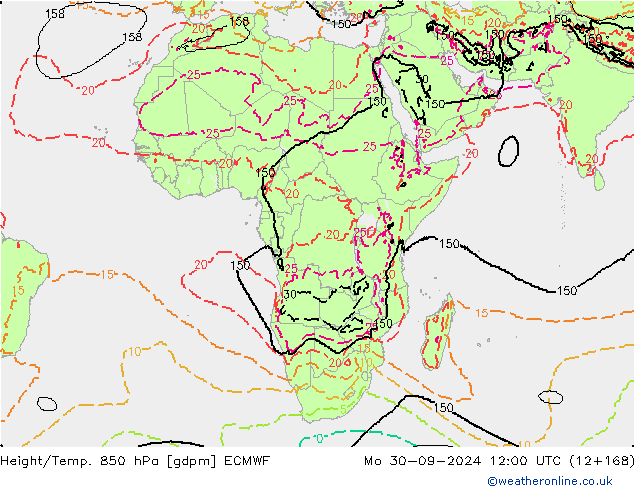 Height/Temp. 850 hPa ECMWF Po 30.09.2024 12 UTC