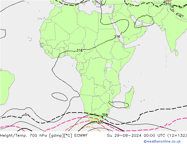 Height/Temp. 700 hPa ECMWF Su 29.09.2024 00 UTC