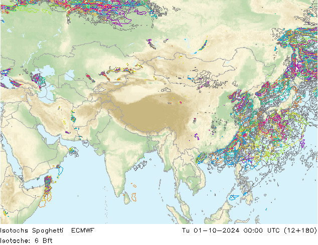 Isotachs Spaghetti ECMWF Út 01.10.2024 00 UTC