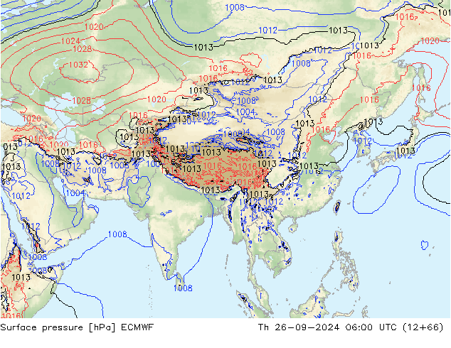 Pressione al suolo ECMWF gio 26.09.2024 06 UTC