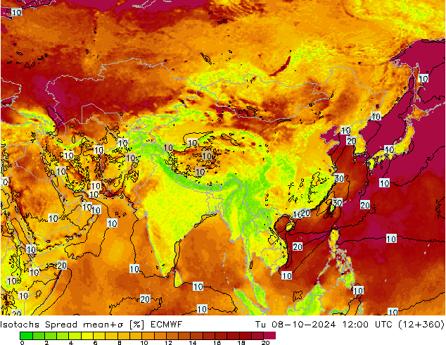 Isotachs Spread ECMWF mar 08.10.2024 12 UTC