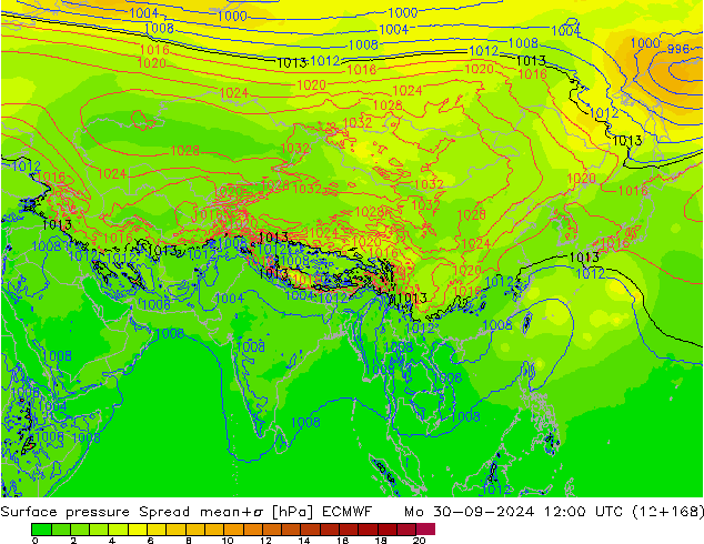 Surface pressure Spread ECMWF Mo 30.09.2024 12 UTC