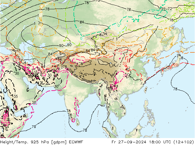 Geop./Temp. 925 hPa ECMWF vie 27.09.2024 18 UTC