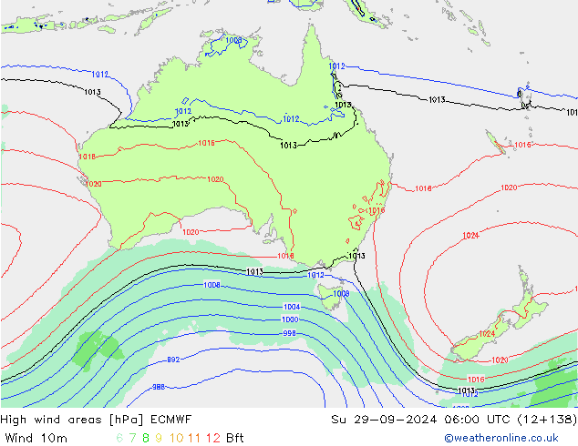 yüksek rüzgarlı alanlar ECMWF Paz 29.09.2024 06 UTC