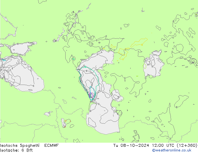 Isotachs Spaghetti ECMWF вт 08.10.2024 12 UTC