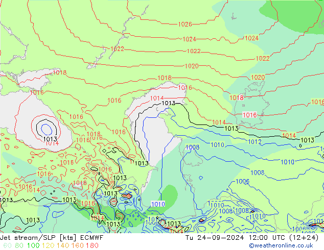 Jet stream/SLP ECMWF Tu 24.09.2024 12 UTC