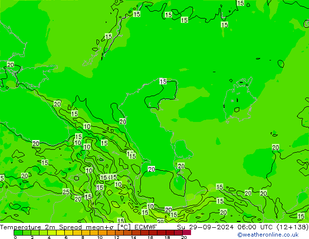 mapa temperatury 2m Spread ECMWF nie. 29.09.2024 06 UTC