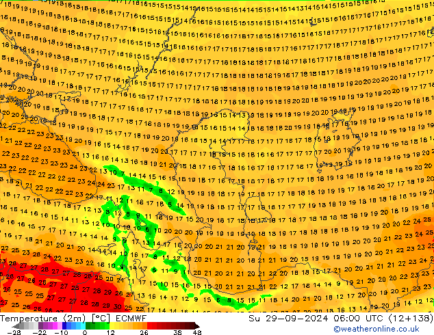 Temperatura (2m) ECMWF dom 29.09.2024 06 UTC