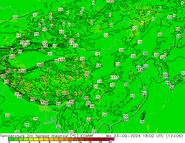 Temperatura 2m Spread ECMWF Seg 23.09.2024 18 UTC