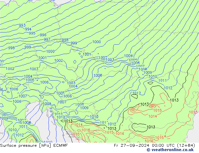 pressão do solo ECMWF Sex 27.09.2024 00 UTC