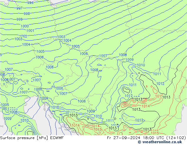 Presión superficial ECMWF vie 27.09.2024 18 UTC