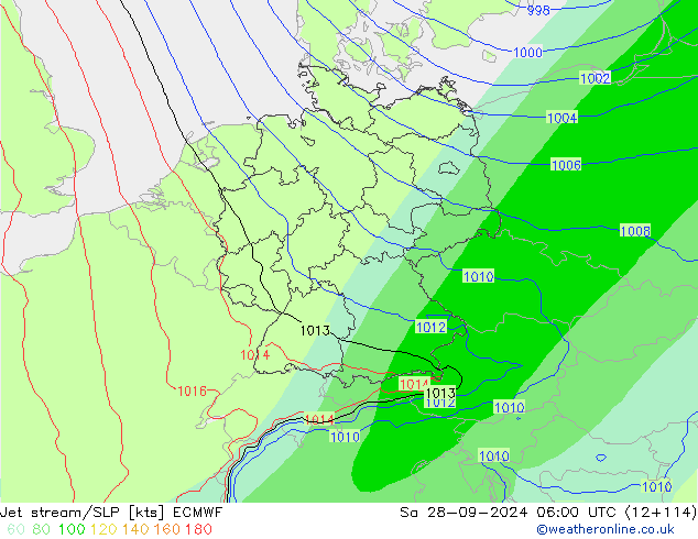 Straalstroom/SLP ECMWF za 28.09.2024 06 UTC