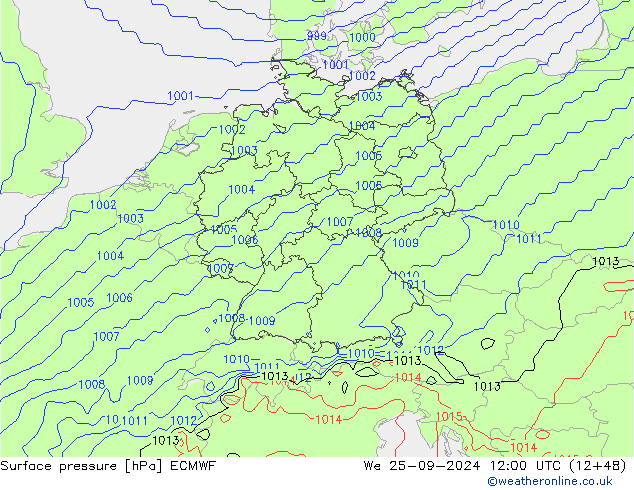 Pressione al suolo ECMWF mer 25.09.2024 12 UTC