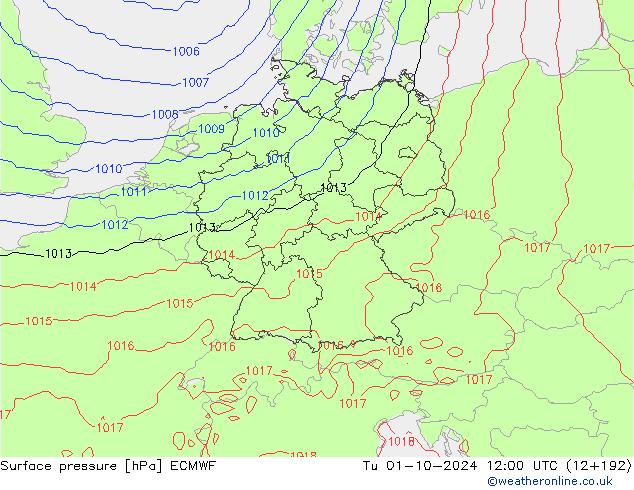 Luchtdruk (Grond) ECMWF di 01.10.2024 12 UTC