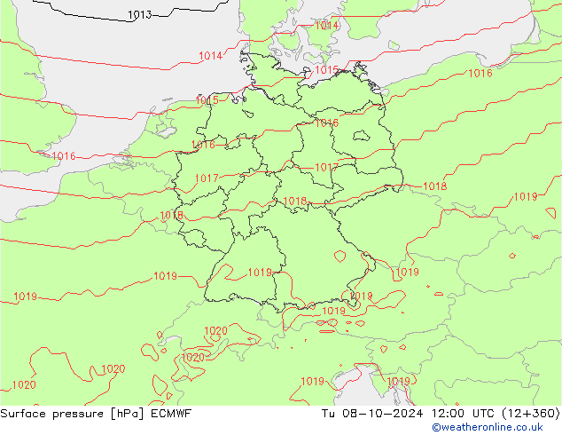 Bodendruck ECMWF Di 08.10.2024 12 UTC