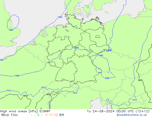 High wind areas ECMWF Tu 24.09.2024 00 UTC