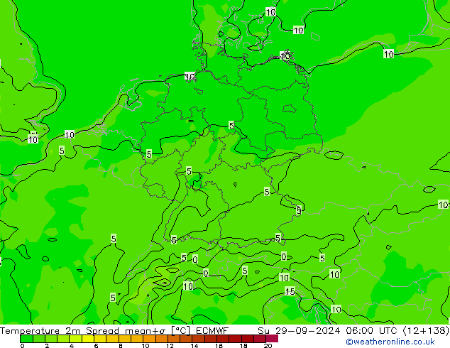 Temperatuurkaart Spread ECMWF zo 29.09.2024 06 UTC